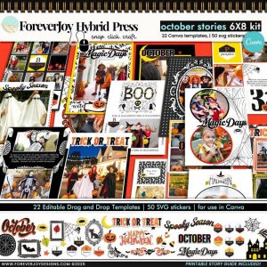October Daily Canva Templates 6x8 | Halloween Scrapbook Kit