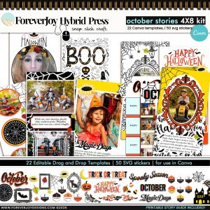 October Daily Canva Templates 4x8 | Halloween Scrapbook Kit